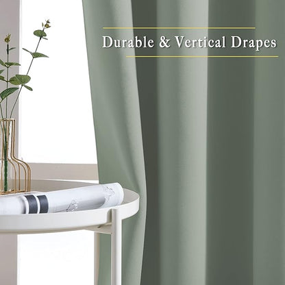 NICETOWN Room Darkening Curtains for Nursery, Grommet Thermal Insulated Light Blocking Window Treatments Sound Reducing for Bedroom, W37 x L72, 2 Panels, Sage Green
