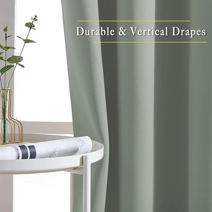 NICETOWN 66 inch Sage Green Curtains for Bedroom, Blackout Curtains Thermal Window Treatment Energy Saving Solid Grommet Sound Reducing Drapes for Living Room, 2 Panels, W66 x L66