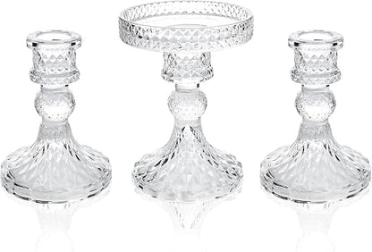 Unity Candle Holder - Glass Candle Holders for Pillar Candles Taper Candles, Glass Candlestick Holders Set of 3, Decorative Clear Glass Candlestick Holder for Wedding Table Dinning Church Centerpiece