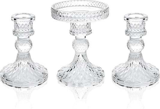 Unity Candle Holder - Glass Candle Holders for Pillar Candles Taper Candles, Glass Candlestick Holders Set of 3, Decorative Clear Glass Candlestick Holder for Wedding Table Dinning Church Centerpiece