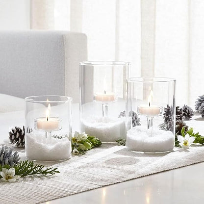 Glass Hurricane Candle Holder, 3pcs Clear Cylinder Candle Holders Bulk for Pillar Candles, Open Ended Glass Candle Pedestal for Wedding Centerpieces Tables, Party, Event(No.01)