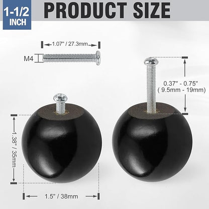 FoDau770 30pcs Black Wood Knobs, Round Ball Cabinet Knobs Vintage Drawer Pulls, Natural Wooden Cabinet Hardware for Furniture Drawer Dresser Wardrobe Cupboard - 1-1/2" Diameter