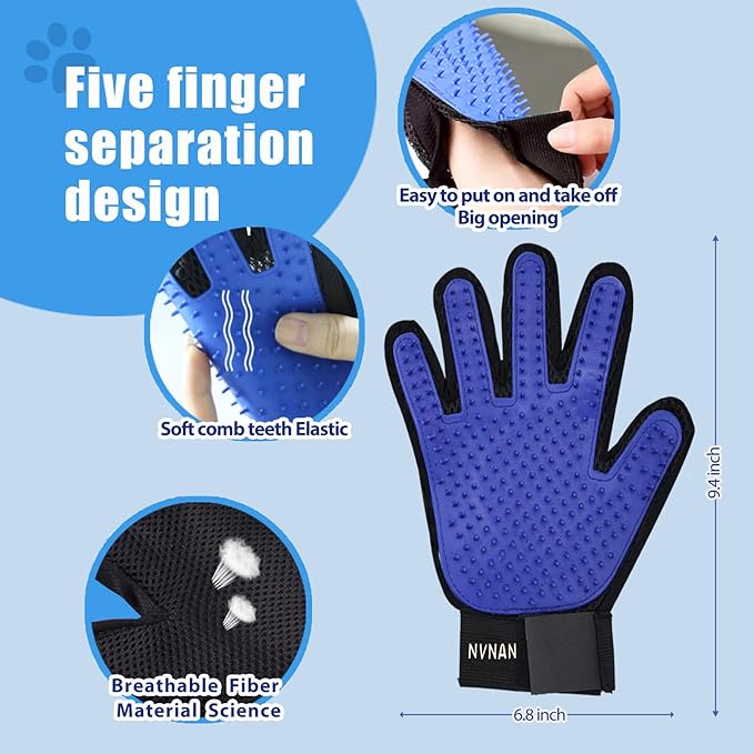 4Piece Dog Grooming Brush Set with Grooming Gloves, Deshedding Comb & Massage Bath Brush - Multifunctional Pet Hair Removal Tools for Shedding, Bathing, Brushing (Blue)-Mewly Pet