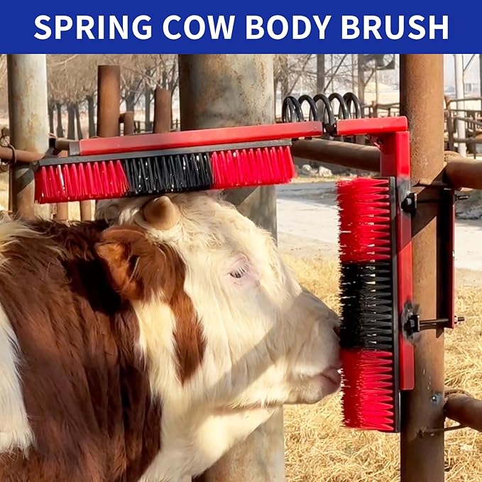 Livestock Scratch Brush With Spring Iron Holder，Animal Back Scratching Brush For Cow,Cattle,Sheep, Horses,Pigs，Massage Grooming Tool-Mewly Pet