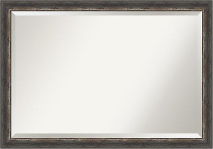 Amanti Art Brown Bathroom Mirror for Over Sink, 27x39 Bark Rustic Char Narrow Rectangle Vanity Mirror, Large Country Rustic Frame, Hangs Horizonally and Vertically, Bathroom Wall Decor, Beveled Edge