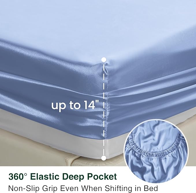 Love's cabin Full Size Satin Sheet Sets - 4 Piece Sky Blue Silky Sheet Set Full with Deep Pocket, Luxury Silk Feel Bed Sheets Full Bedding Set (1 Flat Sheet,1 Fitted Sheet,2 Pillow Cases)