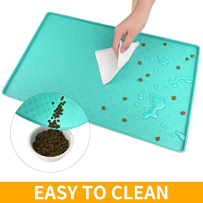 Ptlom Pet Placemat for Dog and Cat, Mat for Prevent Food and Water Overflow, Suitable for Small, Medium and Big Pet 18" 12", Light Green-Mewly Pet