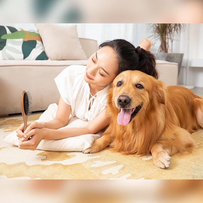 ClumsyPets Dog & Cat Ball Pin Slicker Grooming Brush with Bamboo Handle for Pets Massage Bath and Removes Mats Loose Fur Hairs-Mewly Pet