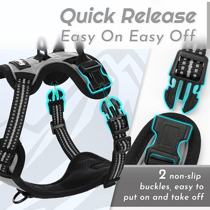 Eagloo Small Dog Harness No Pull, Service Vest with Reflective Strips and Control Handle, Adjustable and Comfortable for Walking, No Choke Pet Harness with 2 Metal Rings, Grey, XS-Mewly Pet