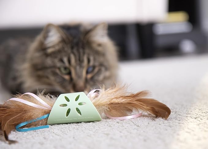 SmartyKat Flutter Roller Feather & Ribbon Chase Cat Toy - Green, One Size-Mewly Pet
