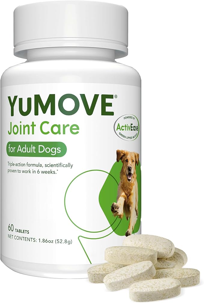 YuMOVE Hip & Joint Supplement for Dogs with Glucosamine, Hyaluronic Acid, Green Lipped Mussel & Omega 3 Joint Supplement - Regular and Advanced Strength (60ct, Chewable Tablets)-Mewly Pet