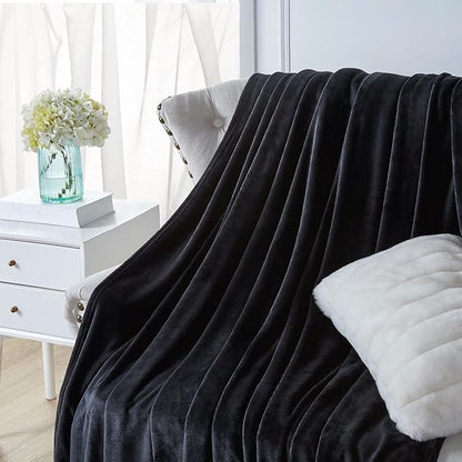 Walensee Fleece Blanket Plush Throw Fuzzy Lightweight (Throw Size 50x60 Black) Super Soft Microfiber Flannel Blankets for Couch, Bed, Sofa Ultra Luxurious Warm and Cozy for All Seasons