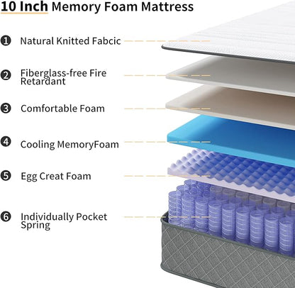 PurrJoys Mattress Double Mattress, 10 Inch Hybrid Memory Foam Firm Full Size Mattres with Hybrid Full Bed Matress in a Box Pressure Relief & Supportive Full Size Mattresses