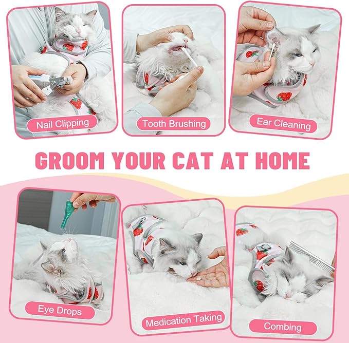 Supet Cat Grooming Hammock, Self-Adhesive Cat Nail Clipper Hammock, Soft Fabric Cat Wrap for Cutting Nails, Quickly Calm Down for Medicine, Teeth Brushing, Ear Cleaning-Mewly Pet
