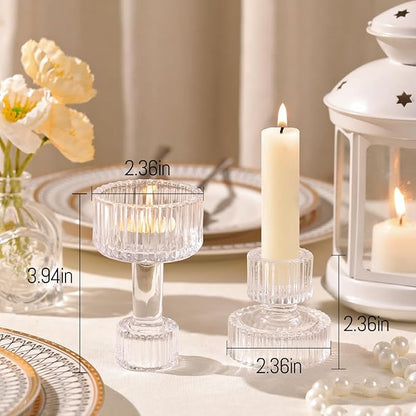 Candlestick Holders Bulk, 6 Pcs Clear Combination Candle Holders Set, Crystal Candle Holders for Wedding, Table Centerpiece, Home Decoration