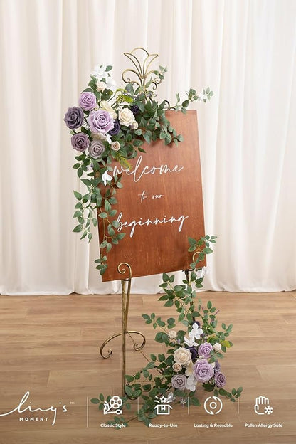 Ling's moment 2pcs Wedding Flowers Garland Artificial Floral Swag Arch Decorations Greenery Arrangements Lilac & Gold Ceremony Reception Garden Easel Wall Home Entryway Outdoor NOT Include Sign