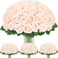 BLEUM CADE 100 Pcs Champagne Roses Artificial Flowers, Real Touch Velvet Roses Fake Flowers Bulk, Artificial Roses Bouquet with Long Stems Bridal DIY Wedding Party Centerpiece Decorations