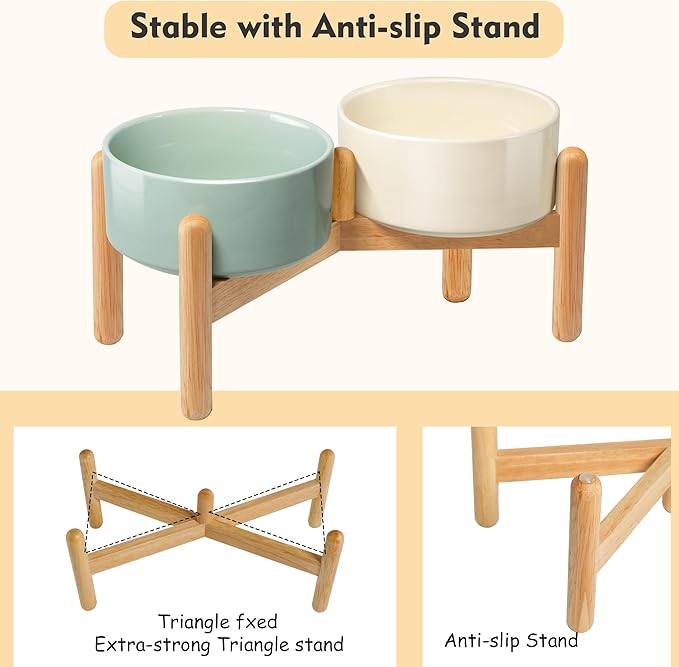 Wordcam Elevated Ceramic Dog Bowls,Raised Dog Dish with Stand,Pet Food and Water Feeding Bowls for Small Medium Dogs(6.5''Tall-28 Oz-3.6 Cups)-Mewly Pet