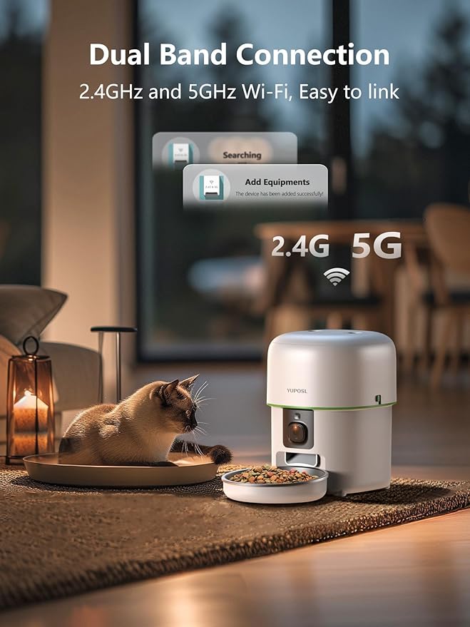 Automatic Cat Feeder with Camera - 5G WiFi Auto Cat Food Dispenser, 1080P HD Video with Night Vision, 1-15 Meals, 1-99 Portions, 2-Way Audio, Keeps Food Fresh, Timed Pet Feeder Also for Dogs-Mewly Pet