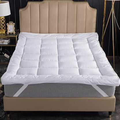 Extra Thick Twin Size Mattress Topper. Cooling Mattress Pad. 100% Cotton Pillow Top, 1400GSM Soft Down Alternative Fill (39x75'')