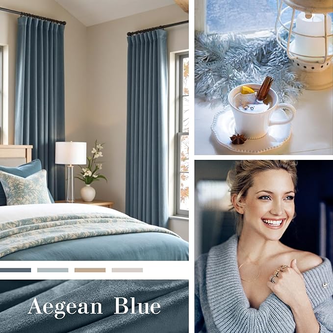 Lazzzy Velvet Blackout Curtains Thermal Insulated Room Window Drapes Super Soft Luxury Curtains for Living Room Bedroom Rod Pocket 2 Panels, Dark Slate, 62" W x 84" L