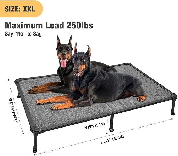 Veehoo Chew Proof Elevated Dog Bed - Cooling Raised Pet Cot- Rustless Aluminum Frame and Durable Textilene Mesh, Unique Designed No-Slip Feet for Indoor or Outdoor Use, Black Silver, XX Large-Mewly Pet