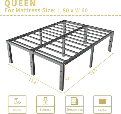 ALDRICH 18 Inch Metal Bed Frame Queen Size - Black Basic Steel Slats Platform, Easy Assembly Heavy Duty Noise Free Bedframes, No Box Spring Needed