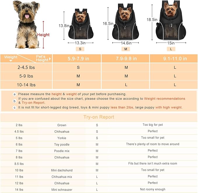 WOYYHO Pet Dog Carrier Backpack Small Dog Front Backpack Ventilated Mesh Dog Travel Back Pack with Safety Belt for Travel Hiking Cycling Outdoor Use (S (2-4.5 lbs), Black)-Mewly Pet