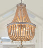 Q&S Farmhouse Wood Beaded Chandelier,Oak White 8-Lights Retro Vintage Antique Rustic Boho Pendant Light Fixture for Foyer Living Room Bedroom Kitchen Dining Room Office Nursery UL Listed