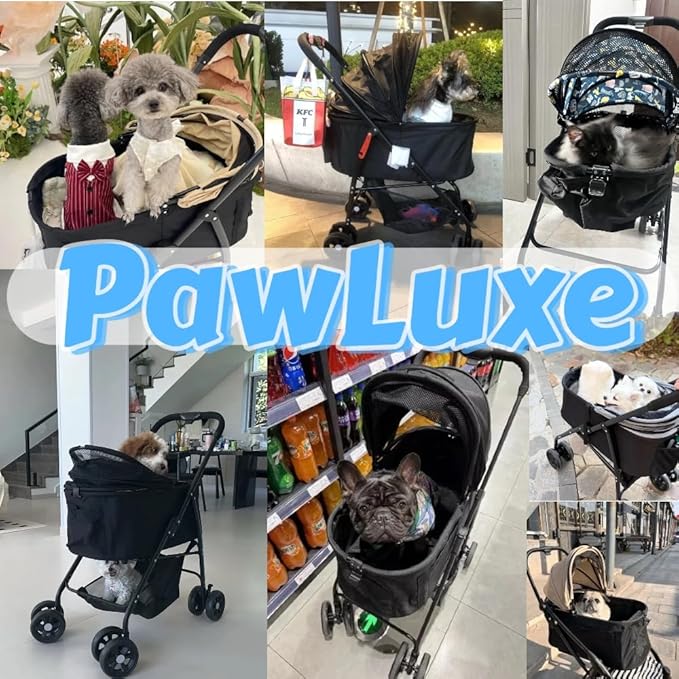 4 Wheels Pet Stroller 4 in 1 Pet Stroller with Detachable Carrier for Small & Medium Dogs Cats up to 55 lbs Easy-Folding Travel Dog Wagon with Car Seat Breathable Mesh,White Cartoon-Mewly Pet