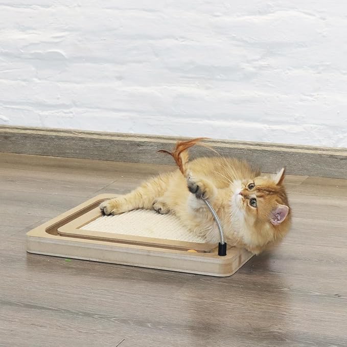 PEEKAB Cat Scratcher,Sisal Scratching Board with Track Ball Interactive Toy and Swing Feather Toys for Indoor Cats and Kittens,Large Heavy Durable-Mewly Pet