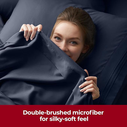 Mellanni Extra Deep Twin Sheets - 3 PC Iconic Collection Bedding - Hotel Luxury, Ultra Soft, Cooling Bed Sheets - Wrinkle, Fade, Stain Resistant (Twin, Navy Blue)