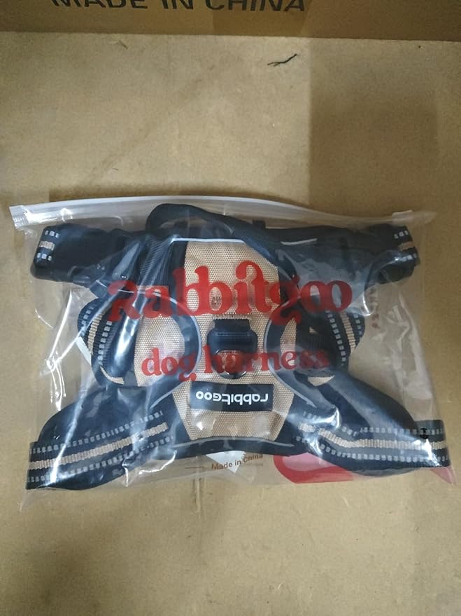 rabbitgoo Dog Harness No Pull with 2 Leash Clips, Adjustable Soft Padded, Reflective Oxford No Choke Pet Vest with Easy Control Handle for Large Dogs, Beige, XL-Mewly Pet