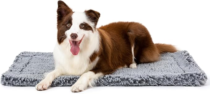 Stoutwool Indestructible Dog Bed - Fluffy Chew Proof Dog Crate Pad - Tough Kennel Pad for Aggressive Chewers - Washable, Ideal for Large Breeds & Fits 36-Inch Crate - 35"x22", Charcoal-Mewly Pet