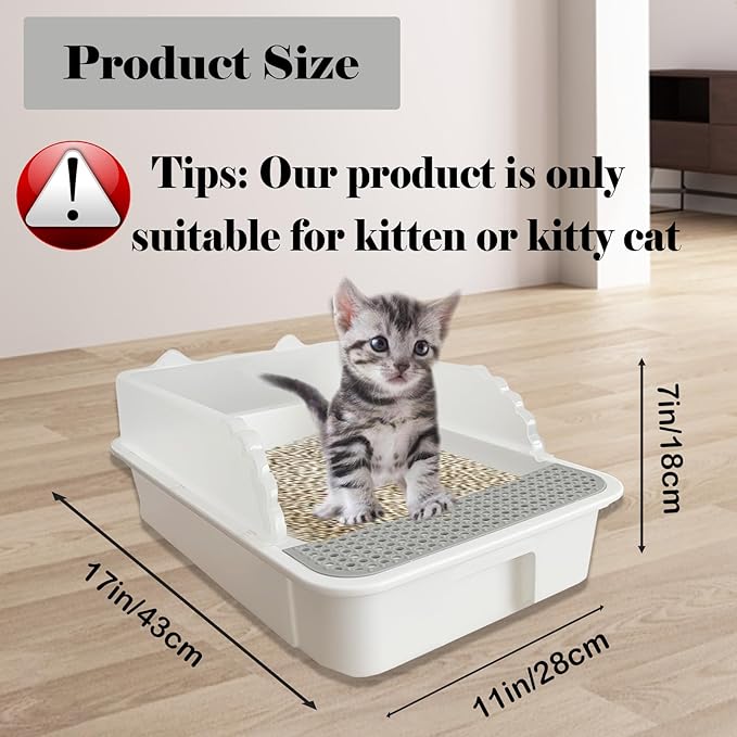 kathson Open Cat Litter Box with High Side,Anti-Splashing Cats Litter Pan,Kitten Toilet with Litter Sifting Scoop,Semi-Enclosed Removable Kittens Litter for Boxes Easy to Clean No Odor 11×17×7 inches-Mewly Pet
