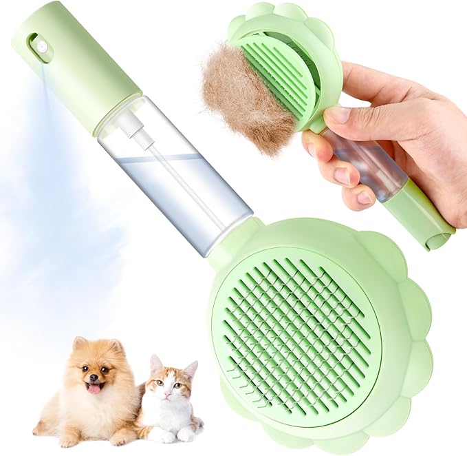 Cat Hair Brush for Shedding, 3-in-1 Pet Spray Hair Removal Comb with Visual Spray & Release Button, Waterproof Dog Grooming Brush for Furry Pet-Mewly Pet
