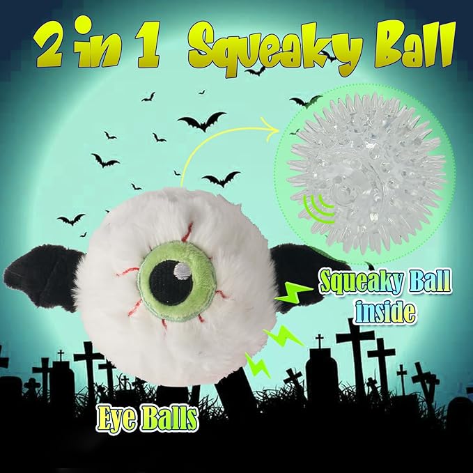 DKING 3Pack Squeaky Dog Balls,2 in1 Funny Puppy Ball Toys,Birthday Dog Toy for Small Medium Dogs (Halloween Ball)-Mewly Pet