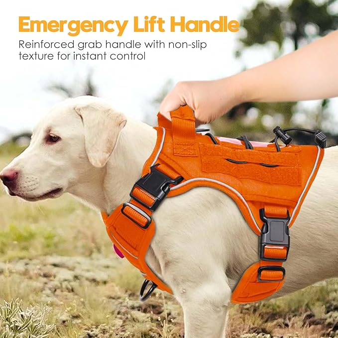 Heavy-Duty Tactical Dog Harness for Large Dogs, No Pull Adjustable Reflective Pet Vest with Molle System, K9 Military-Grade Control for Service Training, Outdoor & 10+ Breeds, Orange, Large-Mewly Pet