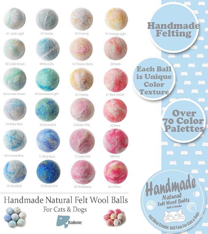 Felt Wool Cat Toys Ball with Catnip and Bell, Natural Handmade (Baby Blue (5 Units))-Mewly Pet