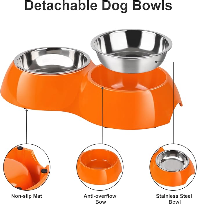Elevated Dog Bowls Set - Non-Slip Raised Pet Feeder with Medium (10 oz) & Large (20 oz) Stainless Steel Bowls - Includes Durable Resin Stand for Puppies, Adult Dogs & Cats - Orange-Mewly Pet