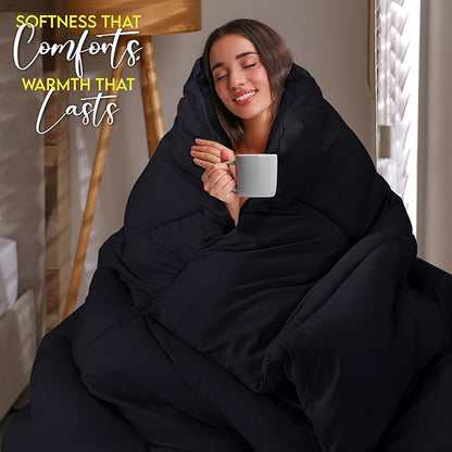 Utopia Bedding Comforter Duvet Insert, Quilted Comforter with Corner Tabs, Box Stitched Down Alternative Comforters Queen Size (Black)