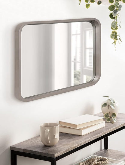 Kate and Laurel Hutton Modern Radius Rectangle Wood Wall Mirror, 20 x 30, Gray, Large Decorative Robust Farmhouse Mirror for Wall