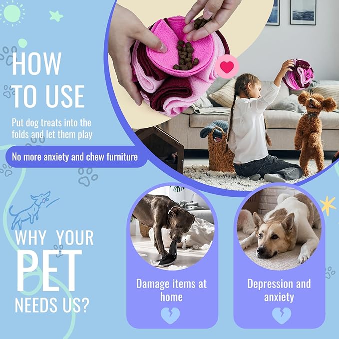 Pet Snuffle Ball, Puzzle Sniffing Interactive Dog Ball for Blind Dogs Training Stress Relief Dog Enrichment Toys Treat Machine Washable (Fantasy Pink, 10cm)-Mewly Pet