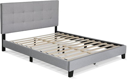 Furinno Laval Button Tufted Upholstered Platform Bed Frame, Queen, Glacier