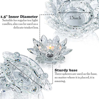 Crystal Lotus Flower Tealight Candle Holders/Glass Tea Light Candlestick Decor Decoration for Christmas Home Wedding Party… (Clean 1pc)
