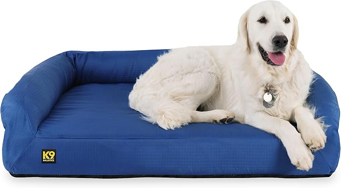 K9 Ballistics Tough Orthopedic Large Bolster Dog Bed - Washable, Durable and Water Resistant Dog Bed - Made for (L) Large Big Dogs, 40"x34", Blue Quartz-Mewly Pet