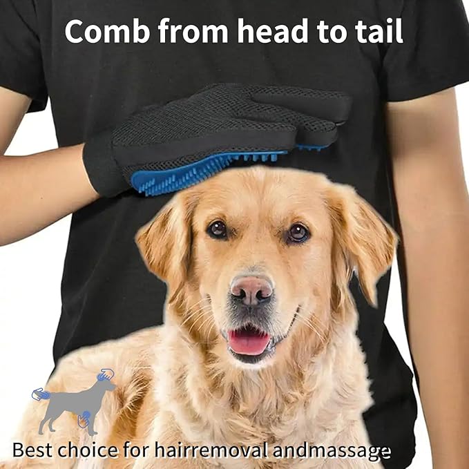 Zoocozy 2 in 1 Pet Hair Removal Glove for Cat Dog, Indoor Cat Grooming Gloves, Pet Washing Brush for Shedding Massage - Double-Sided Available(Dark Blue)-Mewly Pet