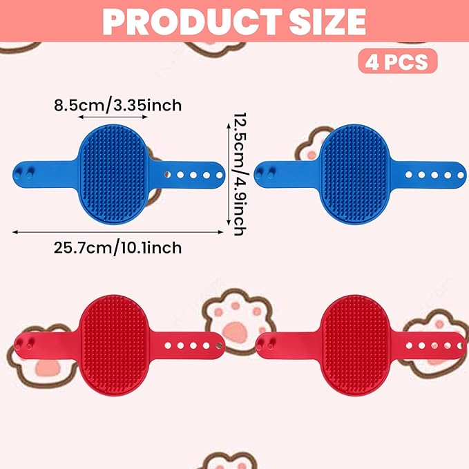 4Pcs Silicone Cat Grooming Brush Set, Multi-Functional Cat Self Groomer for Indoor Cats, Wall Mounted Face Scratchers, Grooming Strap Pad for Sofa & Chair Legs (Blue, Red)-Mewly Pet