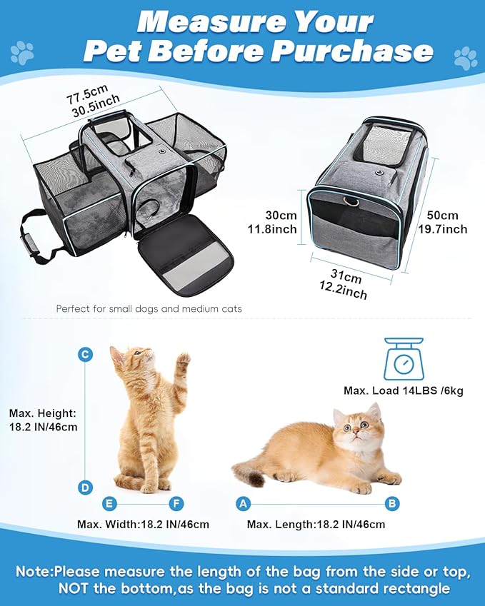 Expandable Travel Pet Bag, Scratch-Resistant Breathable Mesh, Crossbody&Tote Design, Durable&Spacious, Pet Carrier with High-Visibility Windows, Easy-Cleaning Fabric, Removable Soft Pad&Shoulder Strap-Mewly Pet