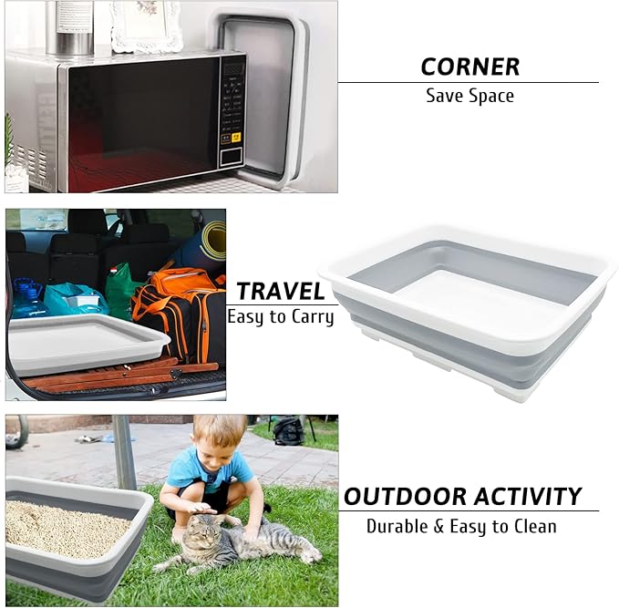 Fhiny 2PCS Open Cat Litter Box, Kitten Potty Pan Semi-Enclosed Foldable Waterproof Travel Toilet Low Entrance for Indoor Cats Small Pet Kitty Rabbit Supplies Easy to Clean and Assemble-Mewly Pet